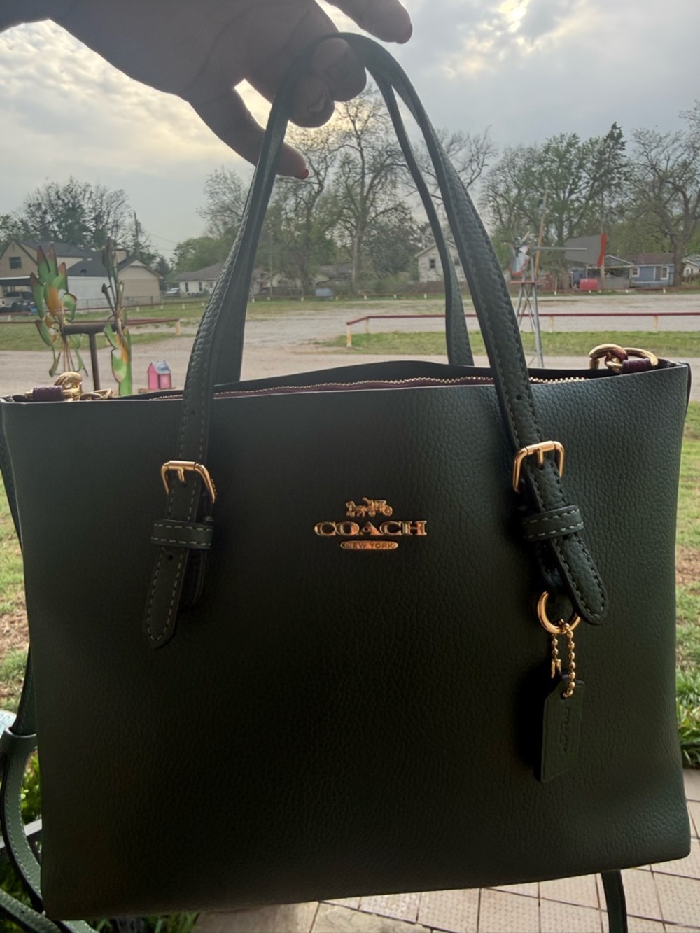 Coach  olive green Leather Tote with Gold Logo Hardware